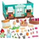 Li'l Woodzeez Pass the Pasta Restaurant Playset 41 Pieces Dollhouse Set with Table, Benches, Food & Accessories for Imaginative Roleplay Compatible with Figurines 3+ Years
