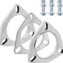Exhaust Flange Connection Kit Stainless Steel, 3 Bolt 3 inch/76mm Exhaust Flange & Exhaust Gasket Connection Set with Bolts and Nuts for 76mm OD Pipes(2 Pcs Flange)