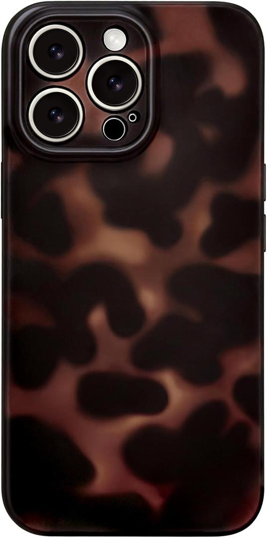 Hython for iPhone 12 Pro Case Cute Matte Amber Leopard Print Cheetah Pattern Tortoise Shell Phone Cases for Women Men, Slim Anti-Scratch Soft TPU Bumper Shockproof Rubber Protective Cover, Brown Amber