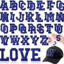 WILLBOND 52 Pcs Chenille Letter Patches A-Z, Self Adhesive Alphabet Patches for Clothes, Bags, Hats DIY, Name Craft & Personalized Best Mom Groovy Wedding Gifts(Dark Blue,2.8 Inch)