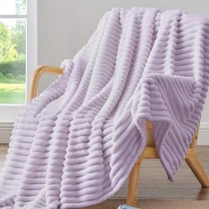 BEDELITE Fleece Throw Blanket for Couch - 300GSM Soft & Warm Fluffy Lavender Fog Blanket, Decorative and Giftable Striped Blankets for Women, Men, 50"x60"
