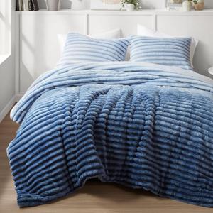 Intelligent Design Twin Comforter Set, Plush Bedding, Microfiber Reverse, 2 Piece, Lightweight, Super Soft Ribbed Velvet Comforter 1 Sham, All Season Fluffy Bed Set, Avril, Twin/Twin XL Blue Ombre