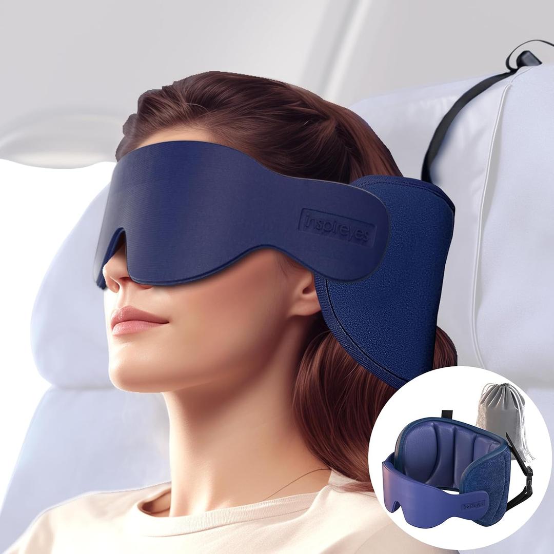 Inspireyes Travel Pillows for Airplanes, 360 Head Support for Long Flight, Soft Airplane Pillow with 3D Eye Mask for Sleeping, Stop Bobblehead, Airplane Headrest Gadgets, Royal Blue