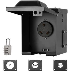 30 Amp RV Outlet Box Pre-Drilled, 125 Volt NEMA TT-30R RV Plug, ETL Listed, Enclosed Lockable Weatherproof Outdoor Electrical Receptacle Panel for RV/EV Camper Travel Trailer, Black