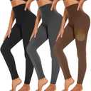 3 Pack Fleece Lined Leggings Women High Waisted Warm Winter Yoga Pants for Women Thermal Running Workout Leggings (Small-Medium, C-3pack Black/Grey/Brown)