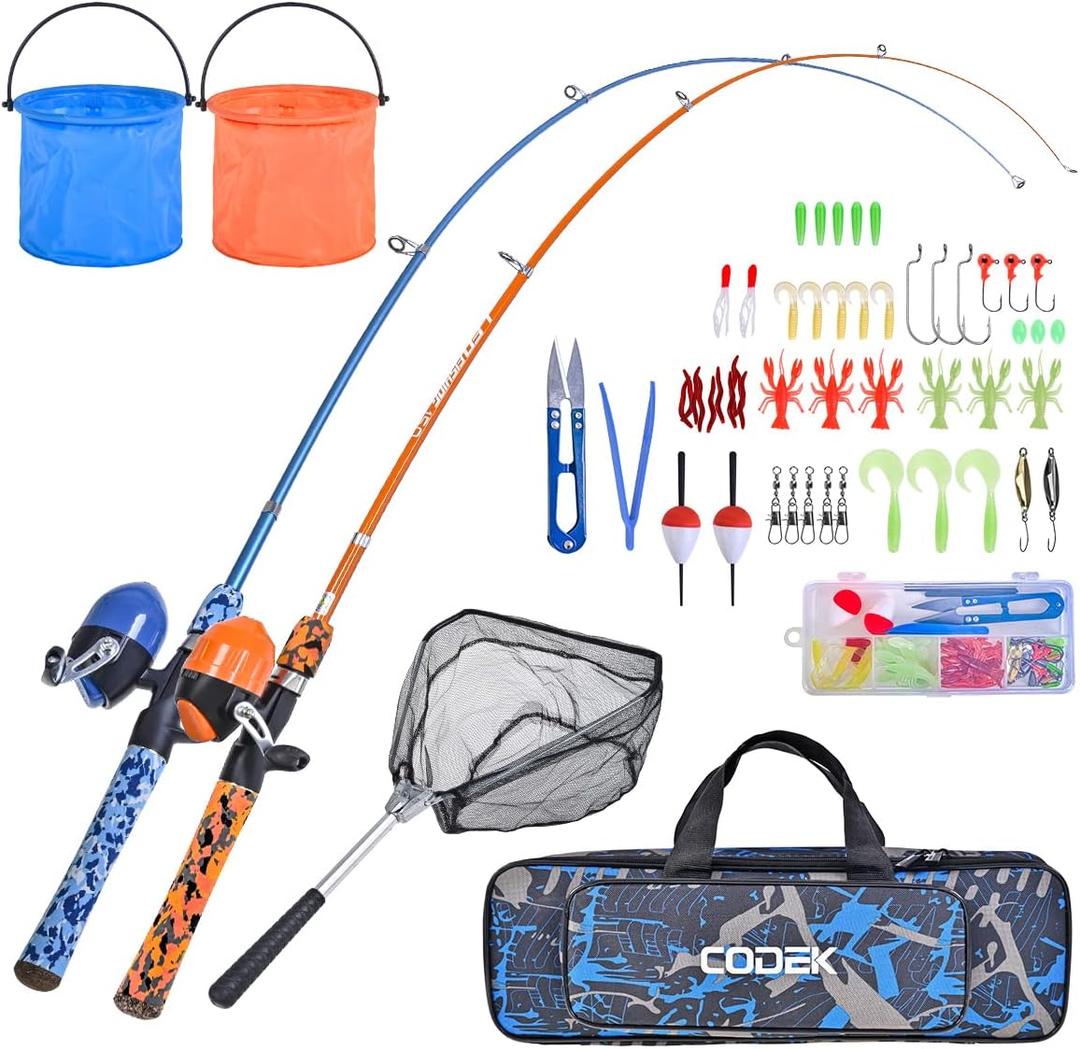 CODEK Kids Fishing Pole Set with Full Starter Kits 2 Set Portable Telescopic Fishing Rod and Spincast Reel Cambos with a Fishing Net and 2 Buckets for Boys Girls and Youth CODEK Kids Fishing Pole Set with Full Starter Kits 2 Set Portable Telescopic Fishing Rod and Spincast Reel Cambos with a Fishing Net and 2 Buckets for Boys Girls and Youth
