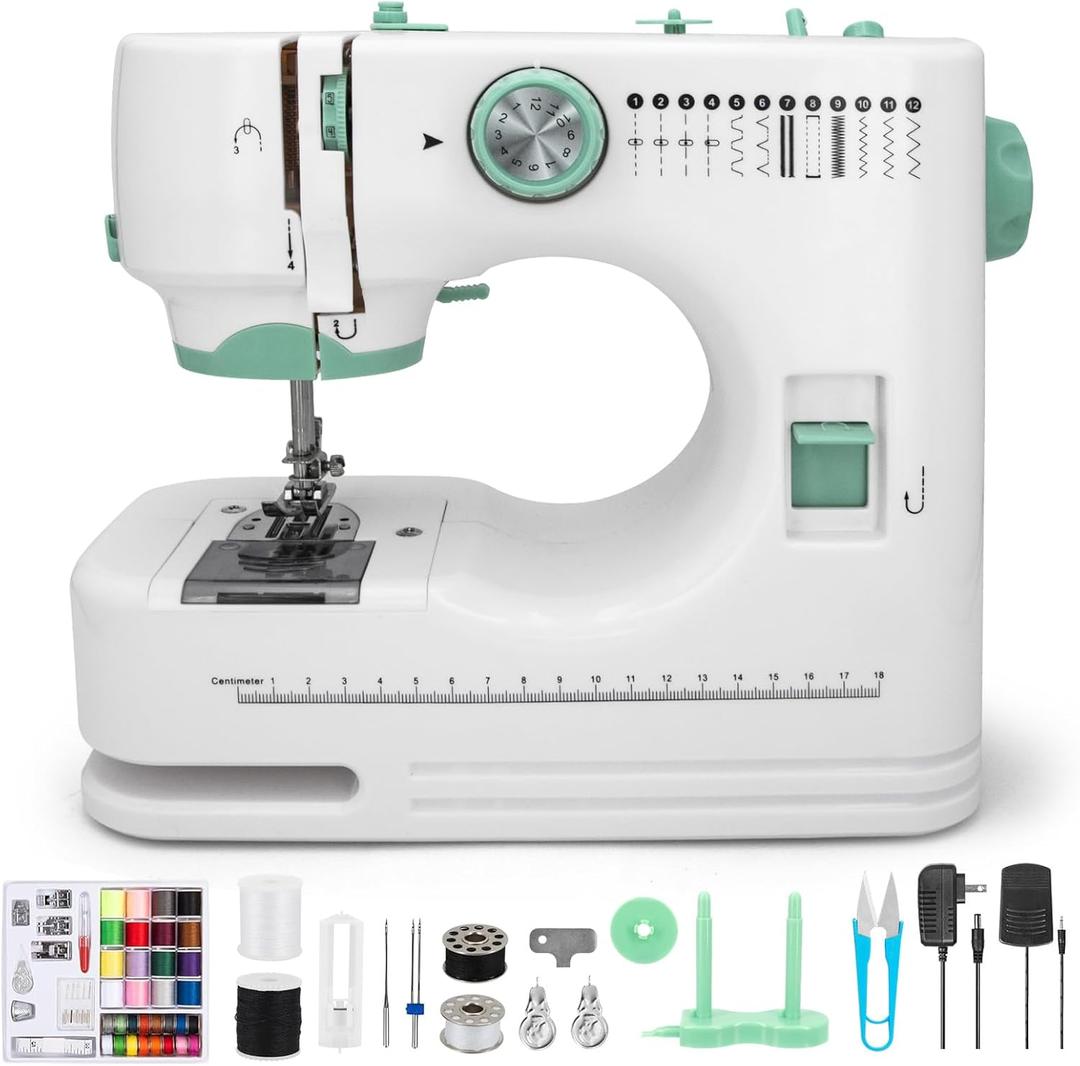 Sewing Machine for Beginners with 12 Built-in Stitches, 6 Included Feet, Portable Sewing Machine with Foot Pedal, High-Low Speeds