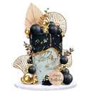 Boho Cake Topper Happy Birthday Cake Decorations with Balls Eucalyptus for Wedding Birthday Supplies (Black)