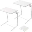 Adjustable TV Tray Table on Bed Sofa, Foldable Portable Bedside Dinner Table with Cup Holder, Adjust 6 Height & 3 Tilt Angle (White - 2 pcs)