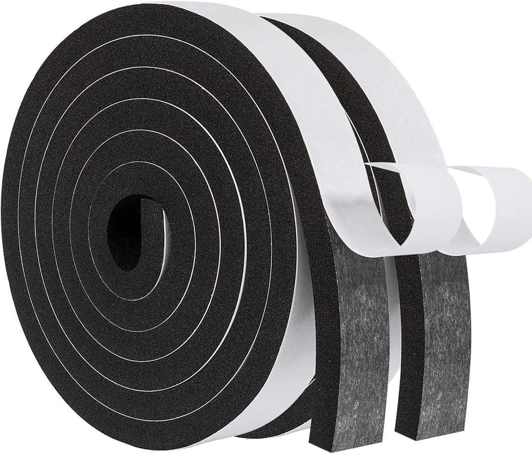 MAGZO Weather Stripping Door Seal,1 Inch Wide X 3/8 Inch Thick Adhesive Foam Tape Soundproof Weatherstripping for Windows, 2 Rolls Total 13FT Black