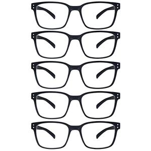 SIGVAN Blue Light Blocking Reading Glasses for Men Women Computer Spring Hinge Readers Square Frame Glasses 5 Packs (5 Black, 0)