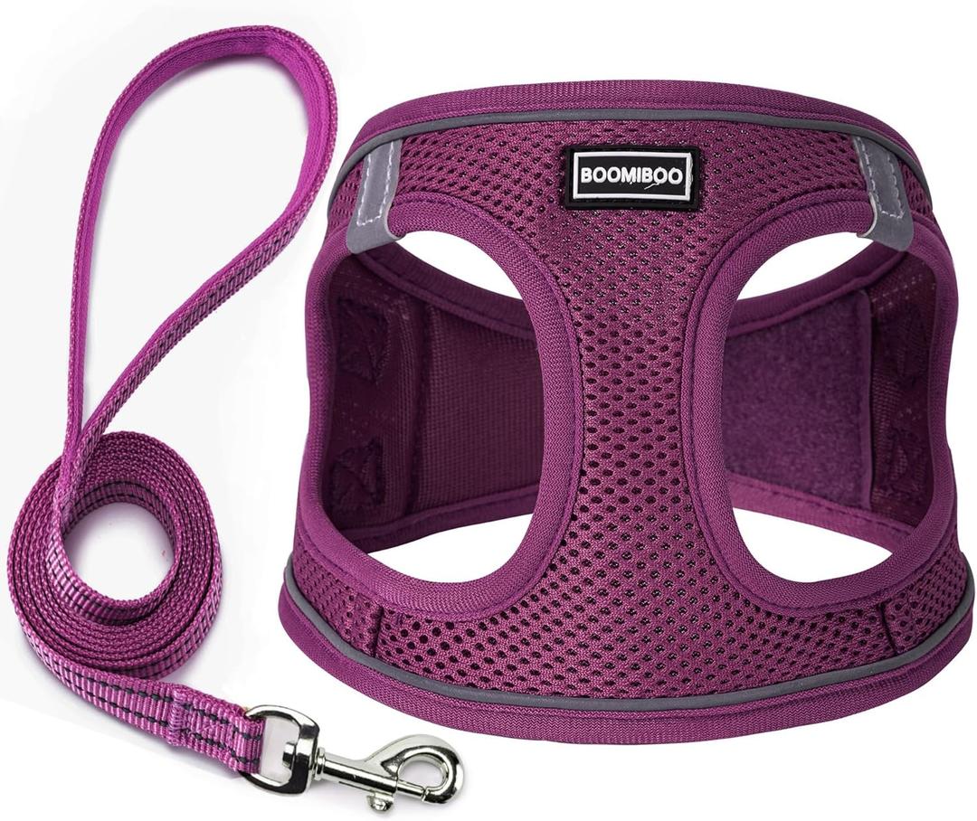 Dog Harness with Leash Set, No Pull Adjustable Reflective Step-in Puppy Pet Vest Harnesses for Small Medium Large Dogs and Cats,Cranberry M (M(Chest:16"-18"))