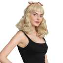 Rockabilly Vintage Wig Audrey Hepbum Short Bang Wig Long Finger Wavy Wigs for Women (Blonde)