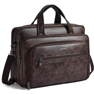 Shrrie Leather Messenger Bag for Men&Women 17 Inch Leather Laptop Bag,Water-Resistant Large Shoulder Satchel Office,Work (Coffee)