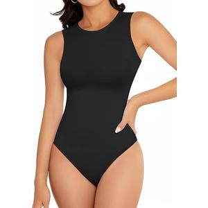 Women's Crew Neck Sleeveless Bodysuits Racerback Halter Tank Top Body Suits for Womens Sexy Going Out Leotards, Size 2XL