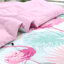 Comforter Set Queen Size, Tropical Flamingo Pink 7 Pcs Bedding for Kids and Adults, Hawaii Palm Plant Summer Bed Sheet Sets with Fitted Sheet 2 Pillowcase & 2 Sham for Bedroom Bed Decor