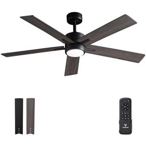 VAGIZM Ceiling Fan with Light Remote: 52 Inch Modern Bedroom Fans with Dimmable Tri-Color Temperature LED - Quiet Reversible DC Motor - Indoor Outdoor