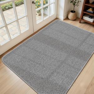 Ultra Thin Door Mat Indoor Entrance 36"x59", Low-Profile Indoor Door Mat, Large Non Slip Entry Mat Rubber Backing Unique Herringbone Design Inside Doormat Dirt Trapper Entryway Mats, Grey