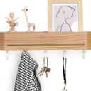 Coat Rack Wall Mount-16.9" Wall-Mounted Organizer with Shelf & Key Holder & Pet Leash Storage | Family-Safe Design for Entryway/Hallway/Mudroom/Farmhouse | Oak,White/5 Hooks