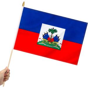 12 Pack Haiti Stick Flags Small 12x18 Inch Haitian Hand Held Flags with 24 Inch Wooden Pole Decorations
