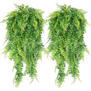 Artificial Plants Faux Hanging Plant Fake Boston Ferns Vines Plastic Artificial Hanging Plants for Homes Decoration (2 PCS)