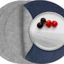Myir JUN Round Placemats Dual Sided, Faux Leather Place Mats Set of 4 Indoor Placemat for Dining Table Outdoor Place Mat Non-Slip Washable Table Mats (Gray Blue, Set of 4)