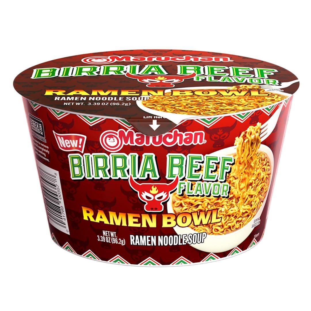 Maruchan Ramen Bowl, Birria Beef Flavor Japanese-Style Instant Noodle Soup, Microwaveable Easy Meal for Students & Busy Families 3.39 Oz. (6 Pack) (EXP 04/29/27)