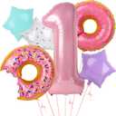 Dripykiaa 6 Pcs Donut Balloon Bouquet 40 Pink One Year Old Balloon Set for First Birthday Donuts Foil Helium Balloons Sweet One Donut Birthday Party Decorations Party Supplies Backdrops for Girls