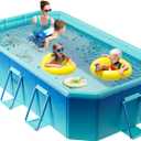OTIIPOR Foldable Pool, Non-Inflatable Swimming Pool for Kids, Adults and Pets, 116" × 65" × 21" Large Portable Kids Pool with Sturdy Metal Bracket for Outdoor Backyard Garden - Blue