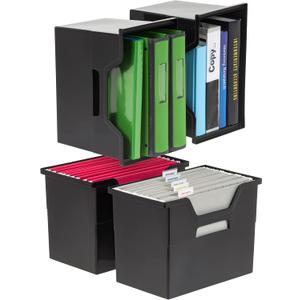 IRIS USA 4-Pack Large Desktop File Box with Open Lid, Black, Capacity: 0.598 cubic_feet, 13.38"L x 7.88"W x 9.8"H