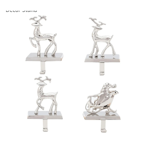 BIRDROCK HOME Reindeer & Santa Claus Stocking Holder Set for Mantle - Set of 4 - Christmas Decorations - Holiday Mantle Fireplace Topper - Decorative Metal Hanger for Stockings - Home Décor Stand