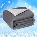 HOMFINE Cooling Comforter Japanese Double-Sided Cold Tech Fabric Cooling Blanket for Night Sweats Hot Sleepers, Q-Max 0.45 Soft Breathable Silky Smooth Lightweight Grey Summer Comforter Queen