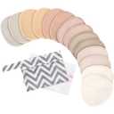 Organic Nursing Pads - 14 Washable Breast Pads for Breastfeeding, Wash Bag, Reusable Nipple Covers for Breastfeeding Essentials, Soft & Absorbent (Neutrals, L 4.8")