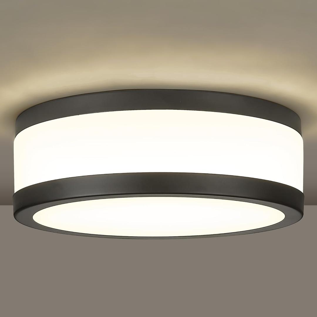 LMS 12 Inch Black LED Flush Mount Ceiling Light, Modern 18W Dimmable Semi Flush Mount Round Ceiling Light for Bedroom, Kitchen, Hallway, Bathroom, 5CCT, LMS-054CL-BKS