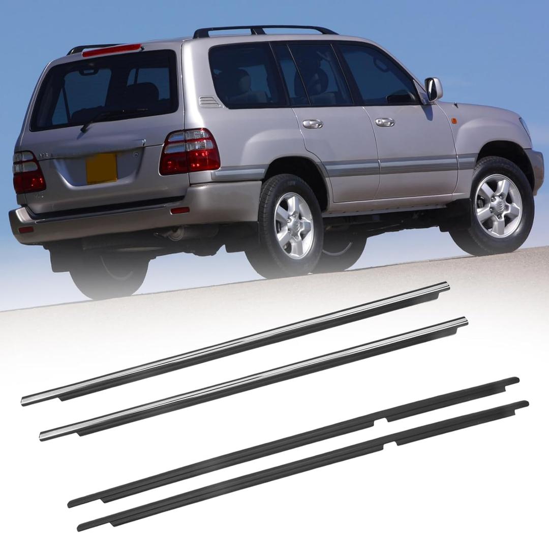 4pcs Outer Door Window Moulding Trim Weatherstrip Seal Belt Compatible with 1998-2007 Land Cruiser 100 Series, 1998-2007 LX450, Replace#75710-60061 75720-60061 75730-60041 75740-60041