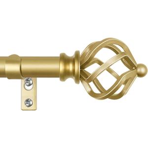 KAMANINA Curtain Rods for Windows 66 to 120 Inch, 3/4 Inch Gold Curtain Rod 32 to 115 Inches (2.6-9.6ft) Splicing Adjustable Single Drapery Rod with Twisted Cage End
