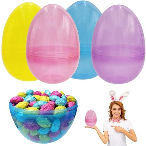 The Dreidel Company 8 Inch Massive Translucent Easter Eggs (2 Pack) Colorful Bright Plastic Easter Eggs, Perfect For Easter Egg Hunt, Surprise Egg, Easter Hunt, 8" Giant Fillable Eggs (2-Pack)