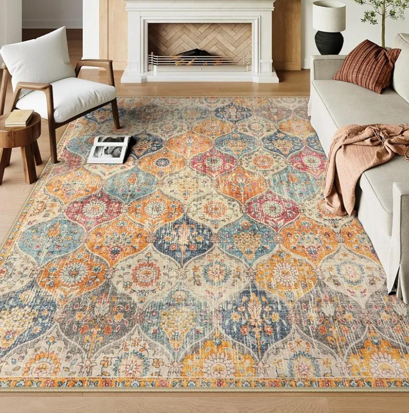 Lahome Kitchen Rugs Non Slip Washable Rugs for Entryway, 2x4 Rug Non-Slip Moroccan Trellis Ultra-Thin Indoor Door Mat Small Carpet for Bathroom Bedroom Entry, Cream/Multi