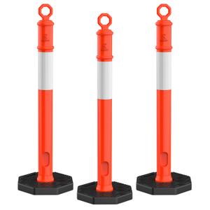 RoadHero 45 Inch 3 Pack Delineator Post with Base, Orange Traffic Delineator Posts Cones with Reflective Collars for Parking Lots, Road Safety, Construction Events