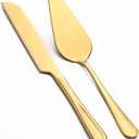 Cake Cutting Set for Wedding, Pie Server, Stainless steel Wedding Cake Knife and Server set, Golden Cake Cutter for Birthday, Parties and Events (Gold Serving Set)