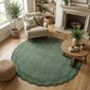 GarveeHome Round Area Rugs 6ft for Bedroom, Solid Dark Green Washable Circle Rug Soft Non Slip Floral Print Floor Mat Leaves Carpet Indoor Thin Rug for Living Room Dining Room Playroom Nursery