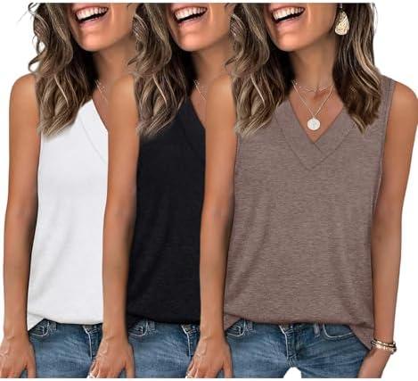 EyMuse 3 Pack Women's V Neck Tank Tops Summer Casual Sleeveless Basic Tee Shirts 2026 Fashion Beach Vacation Clothes Medium