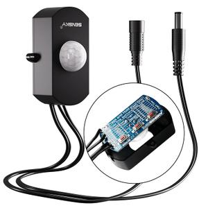SENSKY BS010BB DC 12V/24V 3A Mini Dimmable Pir Motion Sensor Switch,Occupancy Sensor Switch for Kitchen Cabinet, Pantry, Closet led Lighting (Black-with Light Sensor)