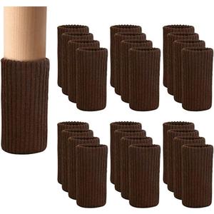 24 PCs Furniture Leg Socks - Coffee Knitted Furniture Socks, Double Thickness Chair Leg Floor Protectors, High Elastic Chair Leg Covers Furniture Caps Set, Move Easily and Reduce Noise