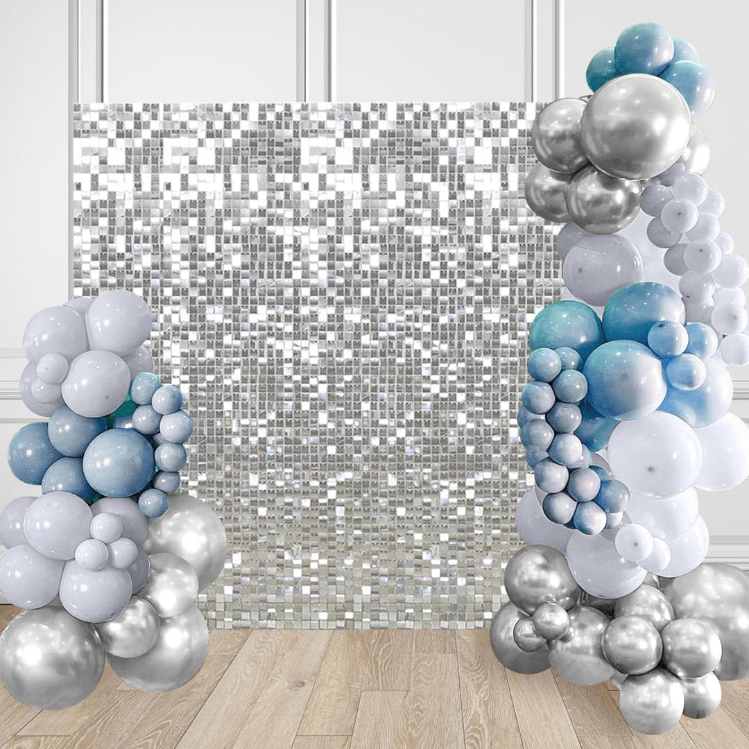 Silver Sequin Backdrop 9FTx4FT Shimmer Wall Backdrop Disco Shiny Backdrop for Valentine's Day Party Wedding Anniversary Birthday Decorations