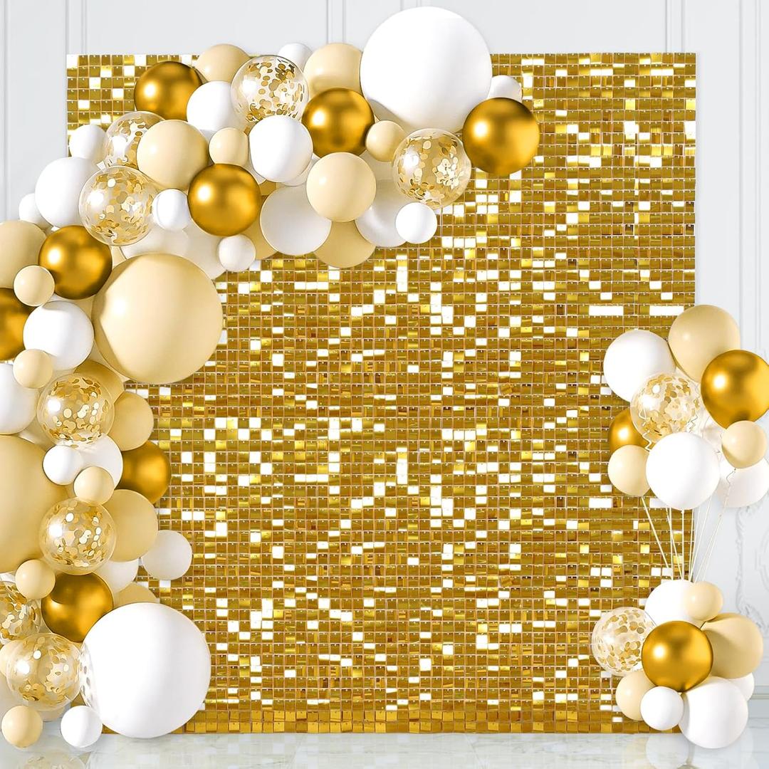 Gold Shimmer Wall Backdrop Square Sequin Backdrop Pack of 6ftx6ft Party Backdrop for Bridal Shower Birthday Decorations Bachelorette Party Supplies