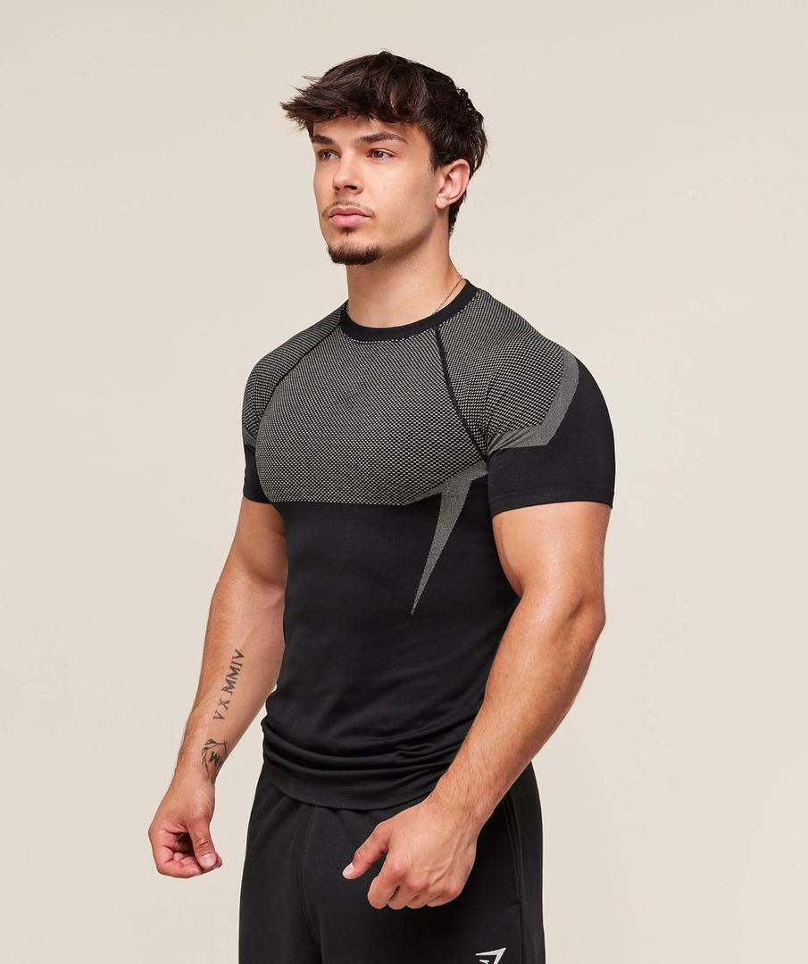 Men's Athletic Compression Short Sleeve Shirt, Breathable Quick Dry Gym Workout Top, Stretch Performance Sportswear (Black, XL)