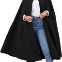 Gihuo Cape Poncho Women's Hooded Maxi Cloak Coat Winter Warm Long Cloak Cosplay Costumes Outerwear (Black)