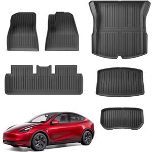 Floor Mats for Tesla Model 3 2024 2023 2022 2021,TPE All Weather Protection Floor Mats Set (6 Pieces),Custom Fit Cargo Liner Cargo Trunk Accessories,Heavy Duty Accessories,Black
