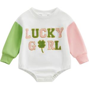 FOCUSNORM Easter Newborn Baby Girl Clothes Fuzzy Bunny Embroidery Romper Sweatshirt Bubble Jumpsuit Toddler Baby Girl Outfit 6-12M